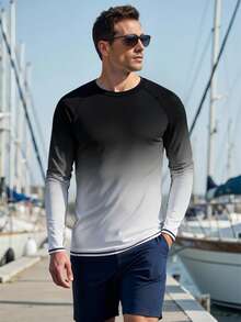 CoralVoy 渐变色圆领长袖男士泳衣防晒衣T恤 男士T恤 男士渐变色圆领长袖冲浪T恤 男士泳衣长袖泳衣 男士防晒衣 男士运动服长袖夏季T恤 - 淺灰色 - 查看 5