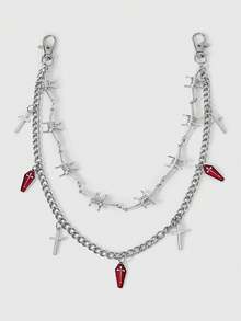 Plata Ataúd Cruz Espinas Doble Pantalón Cadena