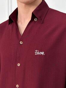 ESTAVOR Men's Simple Casual Red Short Sleeve Shirt - Burgundy - View 5