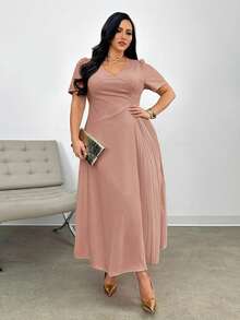 Firerie Đầm ngắn tay dáng rộng, thoải mái, thanh lịch, xếp ly, co giãn, thích hợp cho nữ cỡ lớn, dự tiệc, hẹn hò, khiêu vũ, mùa xuân/hè, đầm dạ hội cho nữ. - Bụi hồng - Xem 12