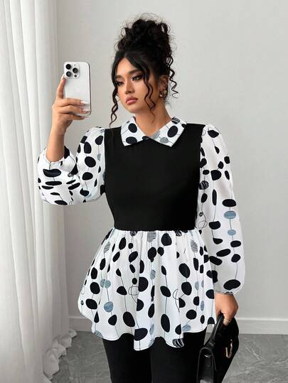 Elenzga Plus Size Women Casual Versatile Simple Long Sleeve Shirt