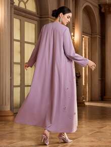 Al Najma Women's Elegant Long Sleeve Abaya With 3D Butterfly Decor - Dusty Pink - View 2