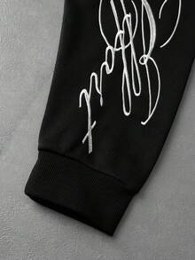 PAVTROS Áo hoodie có khóa kéo tay raglan phối họa tiết thêu, phong cách đường phố trẻ trung - màu đen - Xem 8