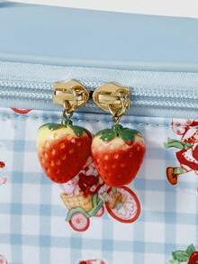 Strawberry Shortcake | ROMWE 女士可爱卡通图案蝴蝶结手提便携化妆包 - 藍色 - 查看 5