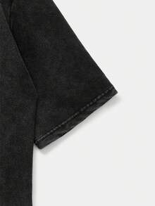 SWAVVY 男士休闲宽松黑色T恤，饰有刺绣雪花拼接图案，夏季款 - 黑色 - 查看 6