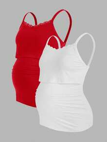 Modmama Tropical Vacation Strap Nursing Camisole, Maternity Tight Fit Camisole - Red and White - View 4