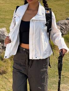 Muchica 女士春季新款白色纯色立领休闲户外宽松薄款外套 - 白色 - 查看 6