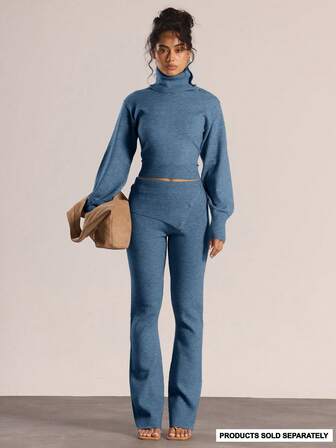 MUSERA Fold Over Button Waistband Mid Rise Flared Knit Trousers Only Autumn Winter Knitwear Casual Going Out Everyday Night Out Sexy Cute Cosy Thanksgiving