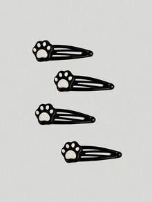 ROMWE Anime 4 Black And White Cat Claw Hairpins, Cute Claw BB Hairpins, Daily Versatile Cartoon Hair Accessories. - Black and White - View 3