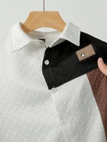 Manfinity Homme Bộ áo sơ mi ngắn tay và quần nam phối họa tiết, bộ đồ 2 mảnh dành cho nam. - Đen và trắng - Xem 3