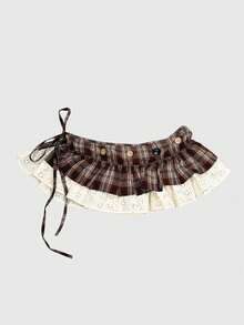 ROMWE Anime Đầm quấn xếp ly kẻ caro, kiểu dáng Y2K với nhiều lớp ở eo, có thắt lưng điều chỉnh và cúc cài (màu cúc ngẫu nhiên). - màu nâu - Xem 6