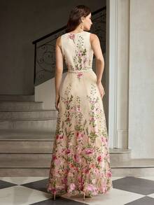 ZEYLAH Women's Fashion Rose Embroidered Dress - Apricot - View 3
