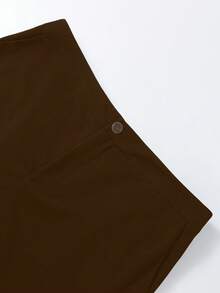 GlowEve CURVE 大码女士优雅通勤休闲纯色高腰口袋工作裤 - 咖啡棕 - 查看 4