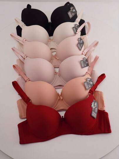 Sujetador de mujer AMORARMA, copa B, paquete de 6, 6 colores, copa 3/4 cómoda, tres broches ajustables, decoración de lazo, diseño de rayas, tirantes ajustables, sujetador push-up de rayas de color sólido sexy y cómodo.