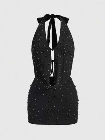 ROMWE Avant Abito mini con scollo a V drappeggiato e decorazione a goccia d'acqua 3D