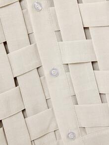 EASEVO Cămașă cu mânecă lungă, tricotată cu dantelă, în culori solide, mărime plus - Caisă - Vizualizare 9