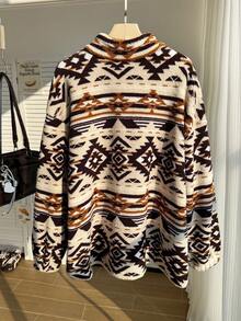 Comfortcana 大码女式几何图案半襟长袖羊毛运动衫，秋冬款