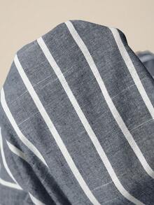 MaterniWear Maternity Wear, Maternity Dresses, Elegant Commuting/Office Attire, Summer Dark Gray Striped Collared Single-Breasted Shirt And Wide-Leg Trousers Casual Set, Adjustable Elastic Waistband, Pure Cotton Maternity Wear, Two-Piece Set, Casual Two-Piece Set, Women's Summer Two-Piece Set. - Grey - View 8