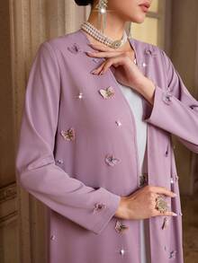 Al Najma Women's Elegant Long Sleeve Abaya With 3D Butterfly Decor - Dusty Pink - View 7
