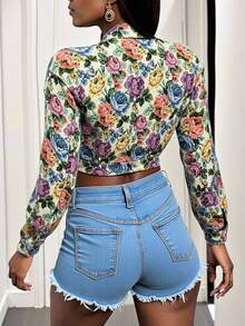 BamGleam Áo khoác ngắn họa tiết hoa Jacquard cổ điển giản dị, áo khoác ngoài ôm vừa vặn một hàng khuy ve lật, áo hoa nhiều màu sắc ngọt ngào và mát mẻ khi đi làm hàng ngày, áo khoác tiện dụng phong cách đường phố đa năng dành cho nữ - Nhiều màu - Xem 2