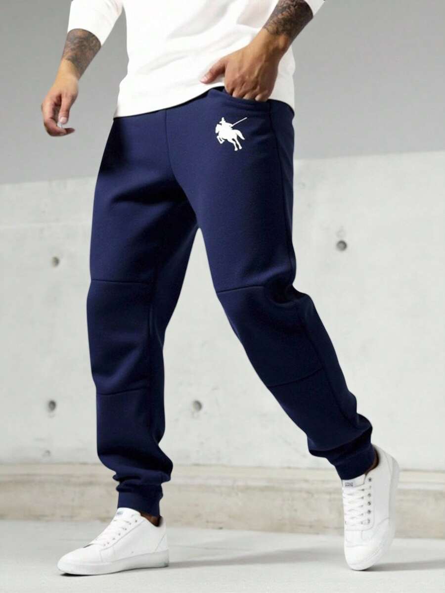 SHEIN Teen Boys' Navy Blue Contrast Print Jogger Pants, Casual Sweatpants, Soft Fabric, Versatile For Daily Wear, School, Outings, Outdoor Sports, Suitable For Autumn/Winter, Back To School Joggers Navy Blue Sweatpants Jogging Pants Joggers For Teen Boys