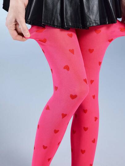 Kawaii 1 Paio di Collant da Donna con Motivo a Cuore Argento, Minimalista Moda Casual per Tutte le Stagioni, Adatto per Uso Quotidiano