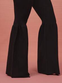 Vixey Solid Elegant Flare Leg Rib Knit Sweater Pants - Black - View 5