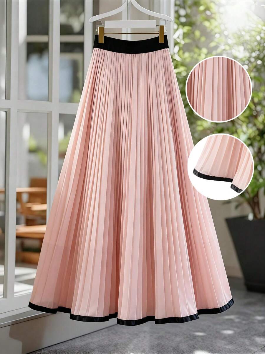 GlowEve CURVE Chân váy midi xếp ly cỡ lớn dành cho nữ, thanh lịch và thời trang - Hồng - Xem 1