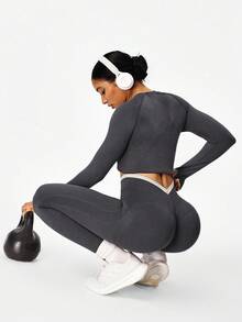 Velisys 3条装女士黑色、深咖啡色、深灰色紧身V腰运动裤 - 彩色 - 查看 8