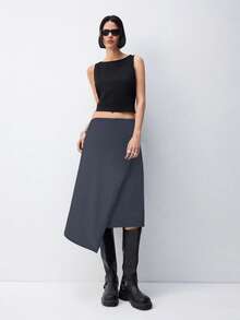 SHEIN EZwear 大码灰色不对称下摆无袖半身裙 - 灰色 - 查看 3