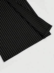 DreamSkyne Plus Size Women Striped Overlap Waist Exaggerated Metal Buckle Decor Elastic Waist Loose Wide Leg Pants, Casual Versatile Design For Daily Wear And Commuting Stripe Pants Palazzo Pants Women - Black - View 4