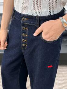 ESTAVOR 男士时尚休闲纽扣牛仔裤 - 藍色 - 查看 6