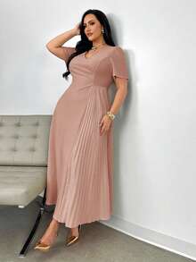 Firerie Đầm ngắn tay dáng rộng, thoải mái, thanh lịch, xếp ly, co giãn, thích hợp cho nữ cỡ lớn, dự tiệc, hẹn hò, khiêu vũ, mùa xuân/hè, đầm dạ hội cho nữ. - Bụi hồng - Xem 5