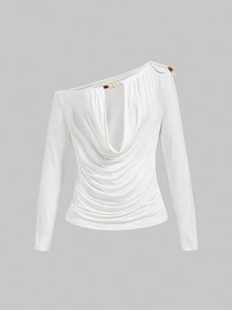 ROMWE Avant Top femme ample et décontracté avec encolure bénitier et perles