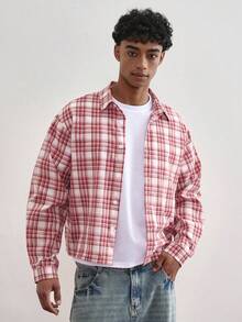 TOKVUE Men's Plaid Long Sleeve Shirt, Regular Hem, Lapel Collar, Woven Fabric, Casual Style