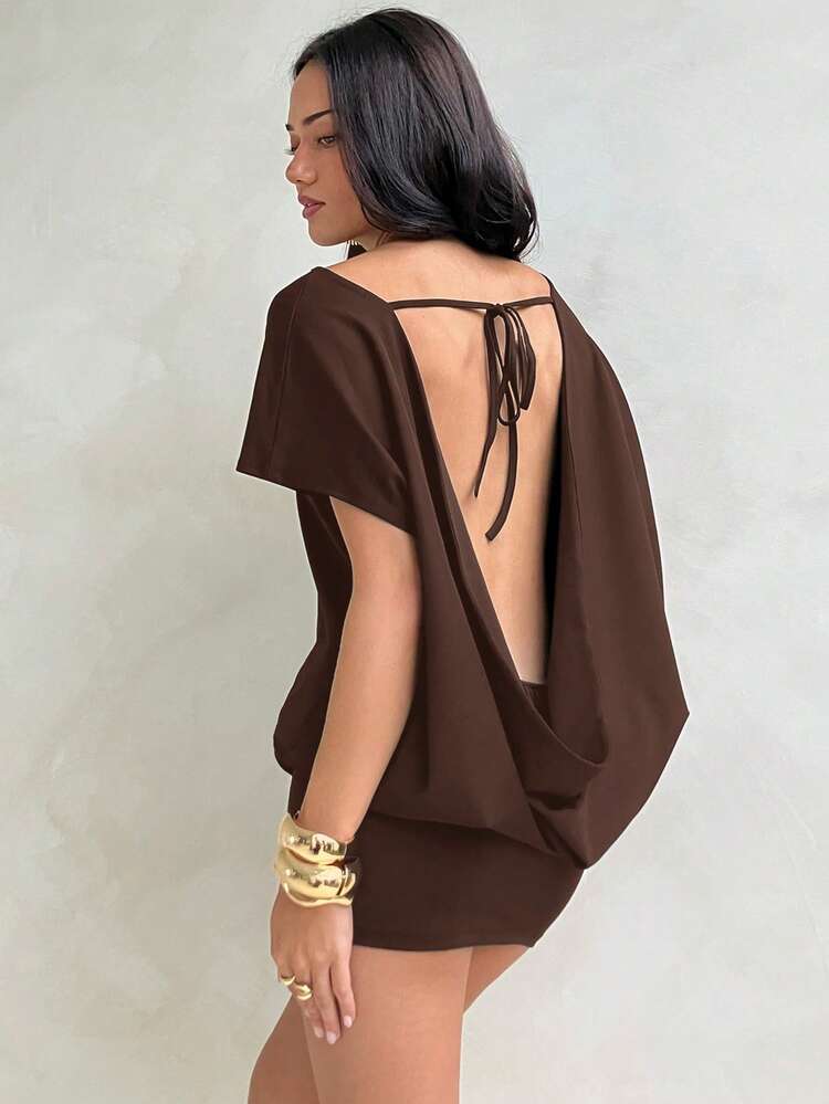 backless tunic dress Bmisegm Women's Open Back Tunic Dress Crew Neck Sleeveless Stretchy Slim Fit Party Club Mini Tank Dresses Light Gray L, Size: Large