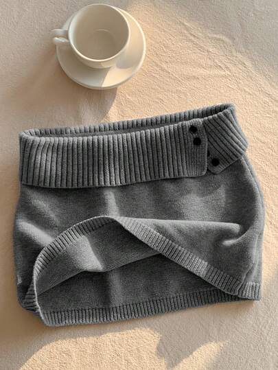 Comfortcana Women's Solid Color Knitted Ribbed Casual Versatile Sweater Skirt, Korean Style In Fall/Winter Knit Skirt Gray Skirt Women Skorts Winter Skirt Grey Knit Skirt Skaters Skirt