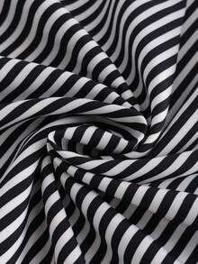 Linhara 大码女式经典黑白条纹不对称下摆长袖宽松休闲时尚衬衫和配套纯色直筒裤两件套，Regalyn 简约通勤工作日常百搭款 - 黑與白 - 查看 8