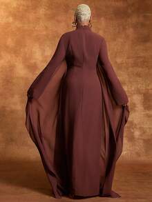 Vixey 棕色雪纺高领蝙蝠袖长袖连衣裙 - 棕色 - 查看 5