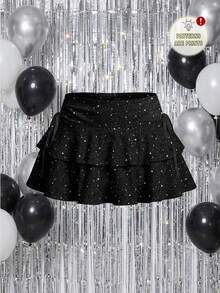 SHEIN MOD Women's Casual Low Waist Multi-Layer Cake Skirt, Black Skirt, Wedding Skirt,Sparkly Skirt - Multicolor - View 1