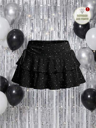 SHEIN MOD Kjol med låg midja och flera lager, svart kjol, avslappnad stil för kvinnor