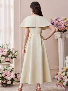 Pitira Đầm 2 trong 1 bằng vải chiffon thêu hoa dành cho thiếu nữ - Màu be - Xem 2