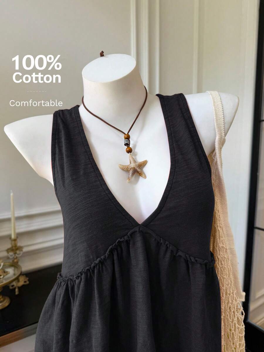 Comfortcana 女士休闲雪花针织无袖T恤，夏季 - 黑色 - 查看 1