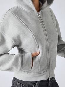 LYSMO 女士休闲常规款连帽外套，适合秋季穿着 - 淺灰色 - 查看 7