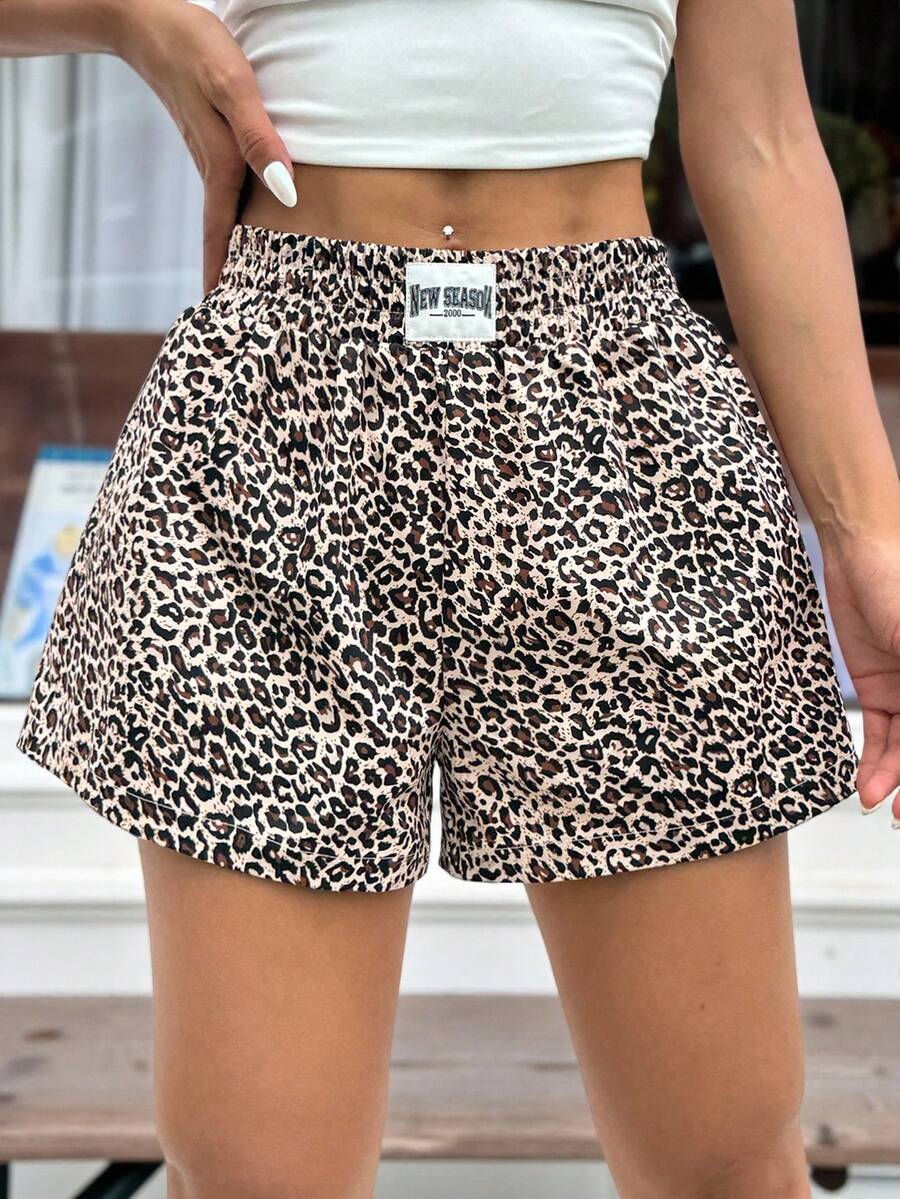 SHEIN EZwear 印花字母補丁細節寬腿短褲 - 彩色 - 查看 1