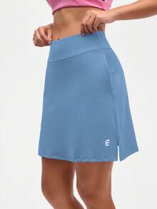 Eassivo Eassivo Váy quần ngắn màu xanh trơn cho nữ có túi khóa kéo, váy thể thao màu đen, váy chạy bộ thể thao, váy quần thể thao cho nữ, váy tập thể dục, váy quần nữ có túi - Xanh da trời - Xem 7