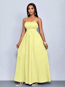 SOLERSUN 女士波西米亚风夏季沙滩露背度假长裙，飘逸优雅热带风情连衣裙，适合度假穿着 - 黃色 - 查看 7