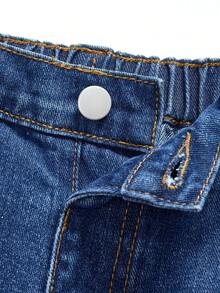 SHEIN 时尚休闲宽松水洗柔软爱心图案印花牛仔裤，适合少女夏季穿着