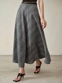 MOTF PREMIUM WOMEN'S BELTED A-LINE SKIRT, AUTUMN/WINTER - Blue - View 4