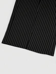 DreamSkyne Plus Size Women Striped Overlap Waist Exaggerated Metal Buckle Decor Elastic Waist Loose Wide Leg Pants, Casual Versatile Design For Daily Wear And Commuting Stripe Pants Palazzo Pants Women - Black - View 6